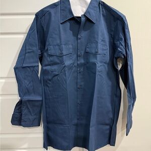 Dickies Men's Polyester Navy Button Down Shirt